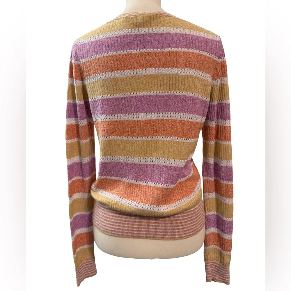 Veronica Beard Rami Pullover Sweater Small Multi Stripe Linen Cotton Ribbed $298 - Picture 2 of 6